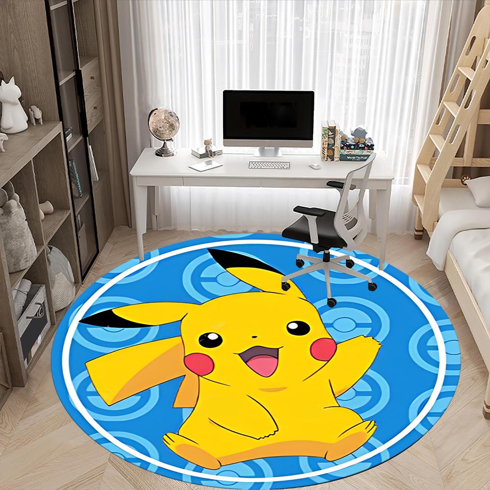 1pc Pikachu Pokémon Office Round Area Rug, Bedroom Living Room Home Decor, Room Deco,  Offic a1016129