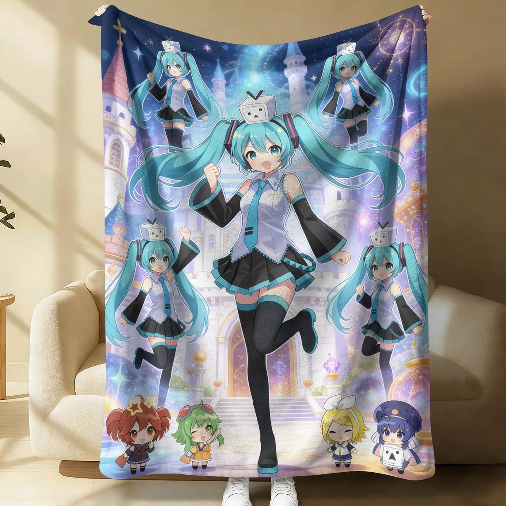 Hatsune Miku Flannel Blanket, Soft Home Throw, Nap Blanket, Sofa Throw, Anime Outdoor Travel Camping Blanket, Fans, Teens Gift