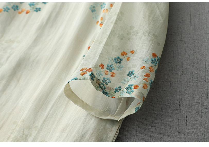 Chinese Style Fresh Age-Reducing Qipao Dress: Stand Collar, Diagonal Placket, Slim-Fit, Mid-Sleeve, Summer Cotton-Linen Blend for Women.