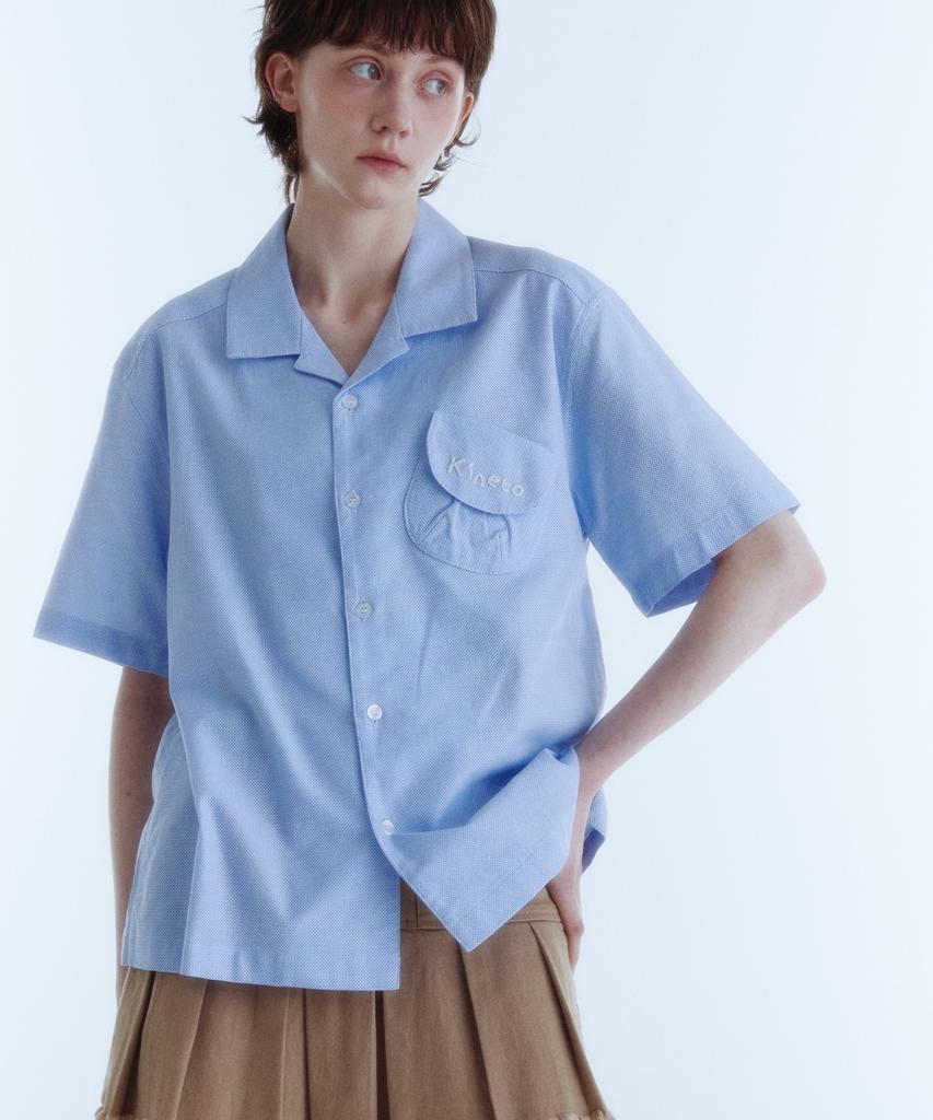 KINETO Women_Open Collar Pocket Shirt_Sky Blue