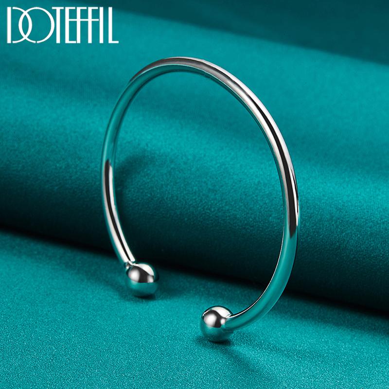 Bracciale a Cuffia con Perline Lisce Solide in Argento Sterling 925 da 4 mm Gemelli Braccialetti per Donna Uomo Gioielli per Matrimonio Festa di Fidanzamento