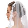Wedding Veil Single Layer Lace Appliques Fingertip Length Short Tulle for Brides