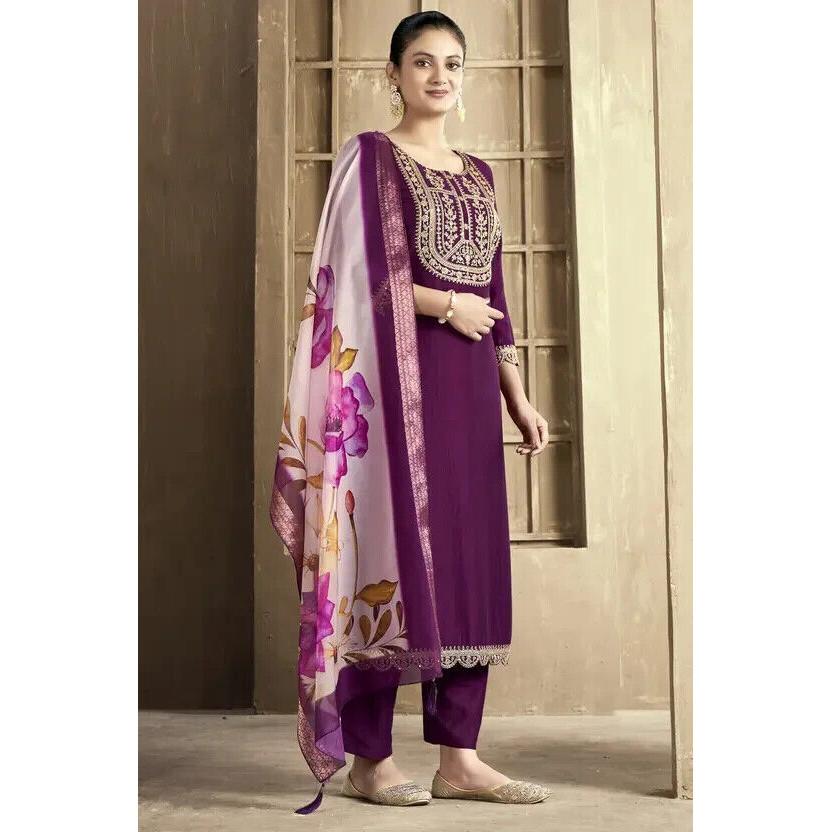 Women Indian Pakistani Silk Blend Kurti Salwar Kameez Party Wear Bollywood Tunic VF-20139