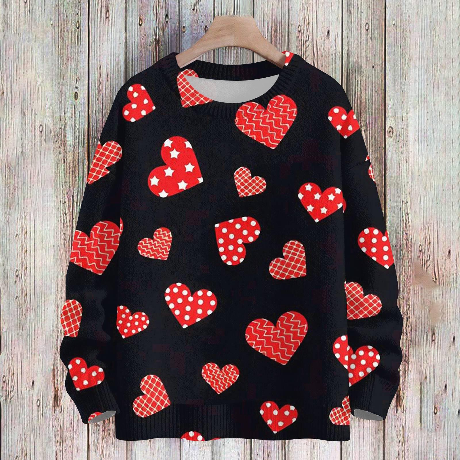 

Женская спортивная одежда ко Дню святого Валентина, вязаный свитер, милая рубашка, круглый вырез, пуловер L чёрный