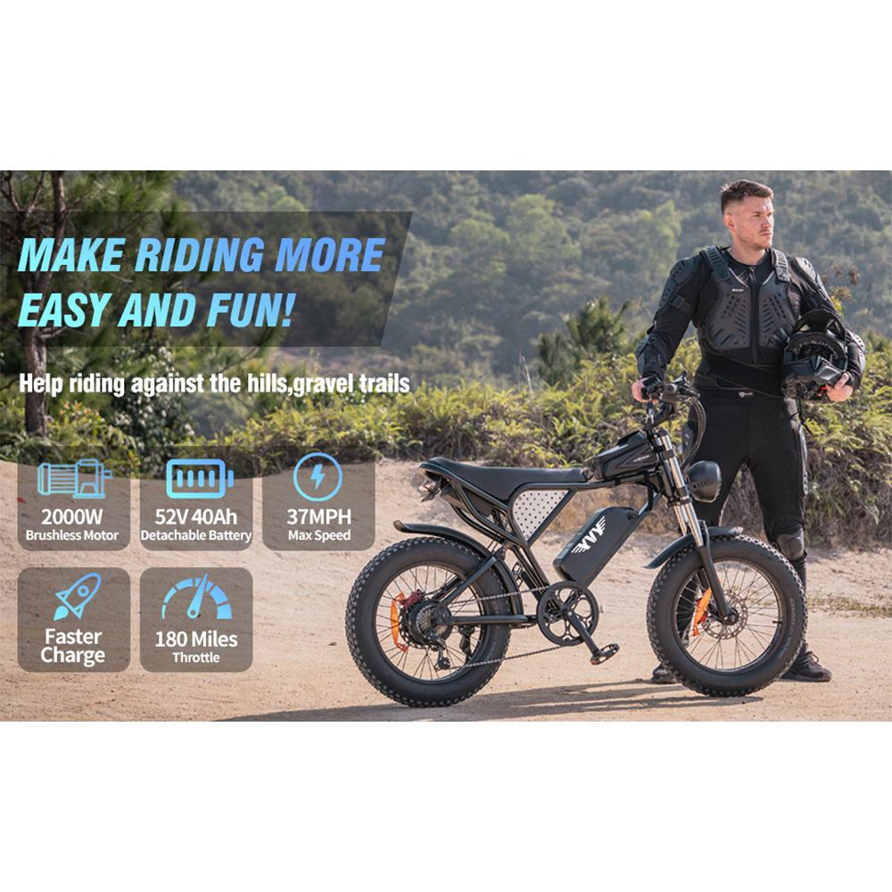 Elektrisches Mountainbike YVY 20" 1000Wx2 Motor Erwachsenen E-Bike 52V 40AH Max. Reichweite 180Km Last 150Kg Schwarz C20 Max