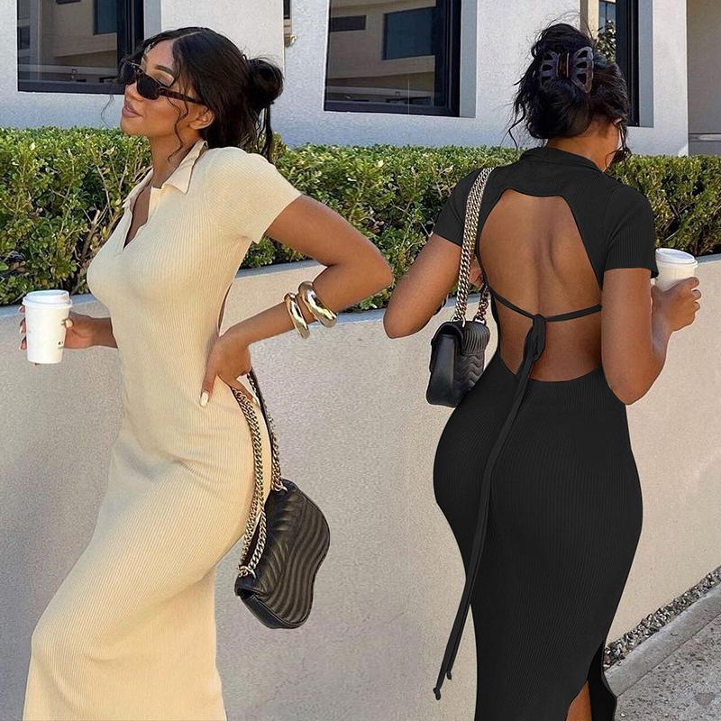 Dámské šaty Polo V Límec Dlouhé Vestidos Móda Nová elegantní móda Streetwear Neformální šaty