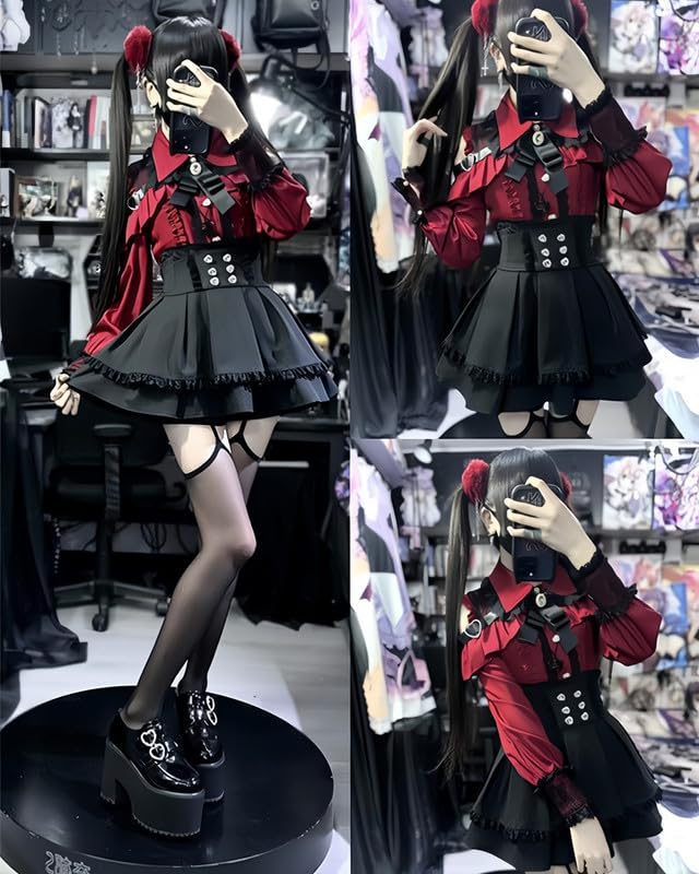 Set cu rochie cu umerii goi și cataramă lungă în formă de inimă și bluză drăguță, stil franțuzesc, feminin și și iarnă [BIIYUHN] Femei, 3 piese, mâneci, detaliu,