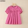 VONDA Women Casual Lapel Collar Puff Sleeve Ruffled Casual Blouse T-shirts