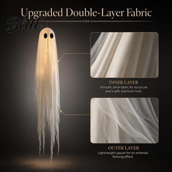 Remote Control Halloween Lights 3 Pcs Large Lighted Hanging Ghosts Decoration 4FT + 5FT Outdoor Glowing Ghost Kit for Home Spooky Flying with