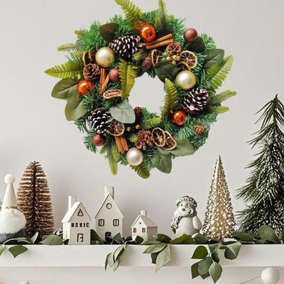 Christmas Wreath Artificial Greenery Home Decor Holiday Wreaths With Pine Cones Balls For Window Fireplace Bedroom Living Room