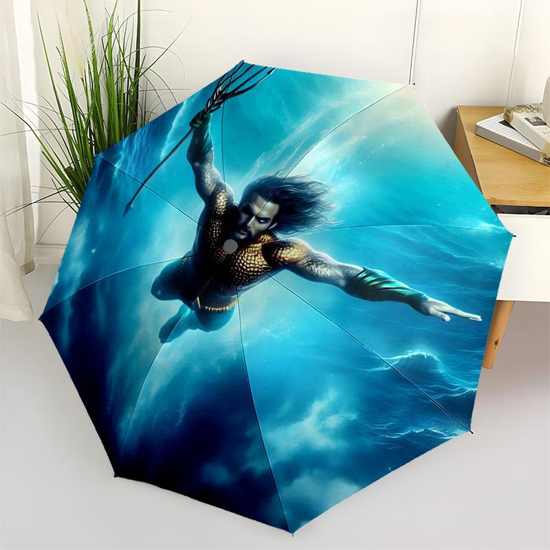1pc Aquaman, Trident Umbrella - Automatic Open Compact Travel Umbrella with 16-Rib Durable Frame yy251021059