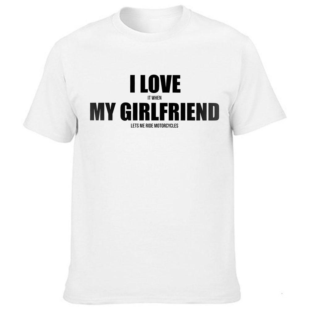 I Love My Girlfriend Letters Print Men Black Tees Casual Funny Short Sleeve White Vintage Tee