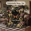 Floral Butterfly Garden 1 Theme Throw Blanket Custom Name Text Personalized Blanket Soft Cozy Blanket for Home Sofa Bed