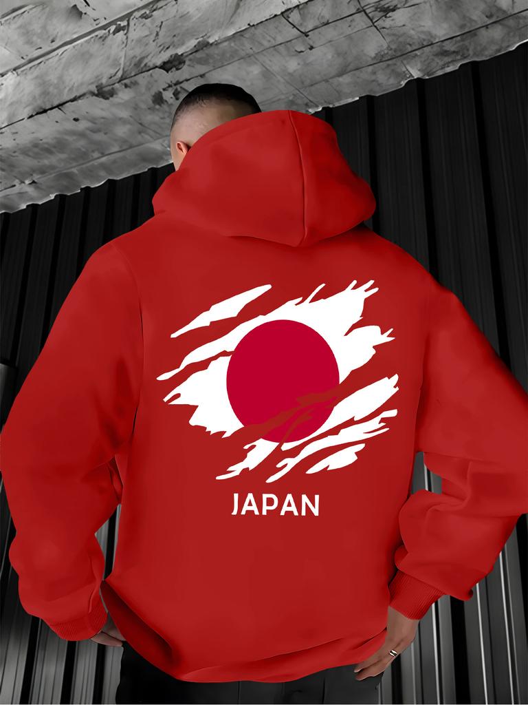 Winter and autumn men's Japanese flag pattern printed hooded sweatshirt, suitable for casual wear in winter and autumn