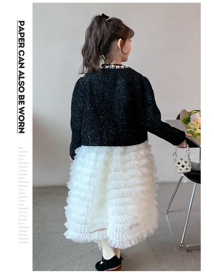 2025 Girls' Autumn Princess Cake Dress Set - Little Fragrant Style with Gauze