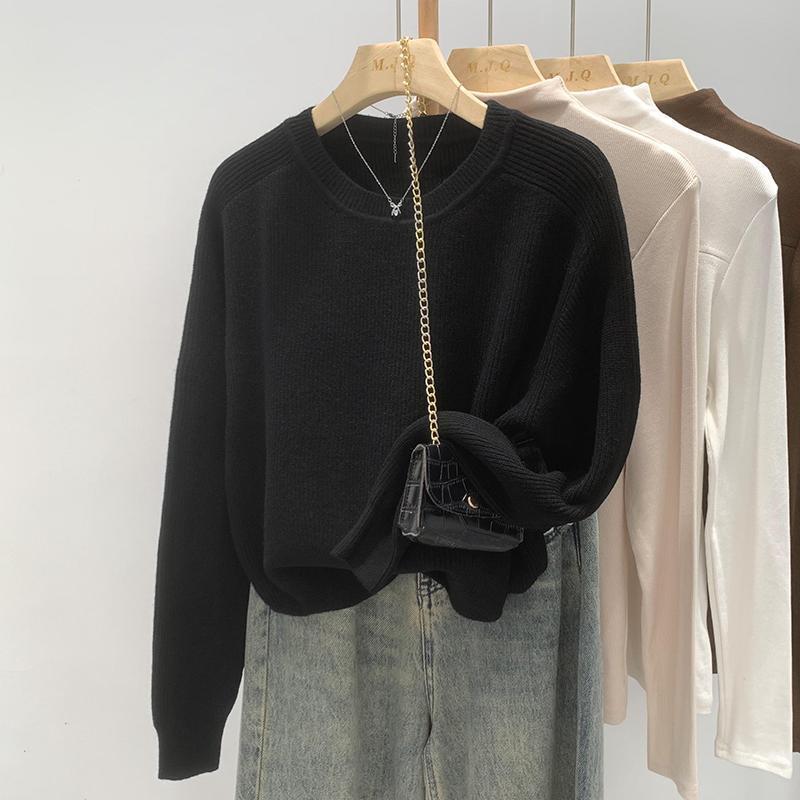 Autumn Winter Women's Pullover Round Neck Screw Thread Solid Long Sleeve Sweater Knitted Loose Fashion Casual Tops