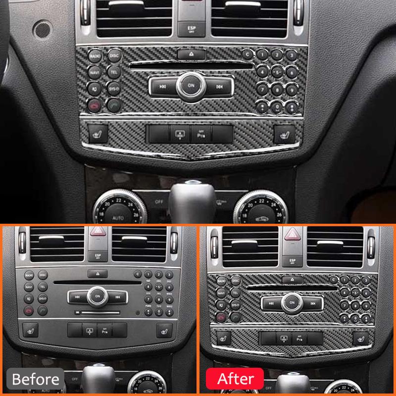 For Mercedes Benz C Class W204 2007-2014 Carbon Fiber Car Multimedia CD Control Panel Trim Cover Interior Decoration Sticker