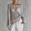 Summer Hollow Out Loose Cover Up 2026 Fashion Women Long Sleeve Blouse O-neck Beach Grey Knitted Top Elegant Hot Girl Shirts
