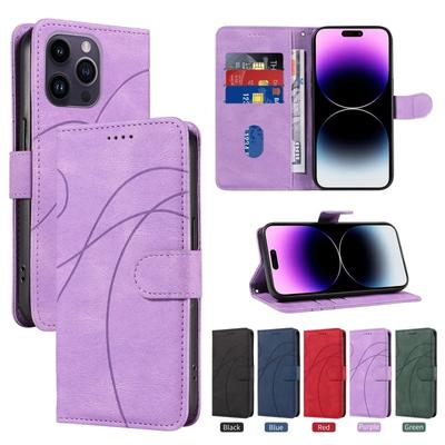 Für iPhone 15 Pro Max Gebogene Linien Flip Magnetkarten Solt Brieftasche Leder Handyhülle für iPhone 14 13 12 11 Pro Max Buchständer Holstertasche