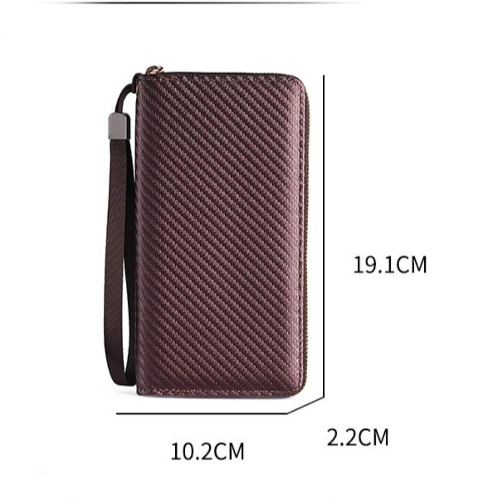 New Zipper Buckle Long Wallet Solid Color PU Leather Money Clip Minimalist Carbon Fiber Multi-Slot Card Holder Men