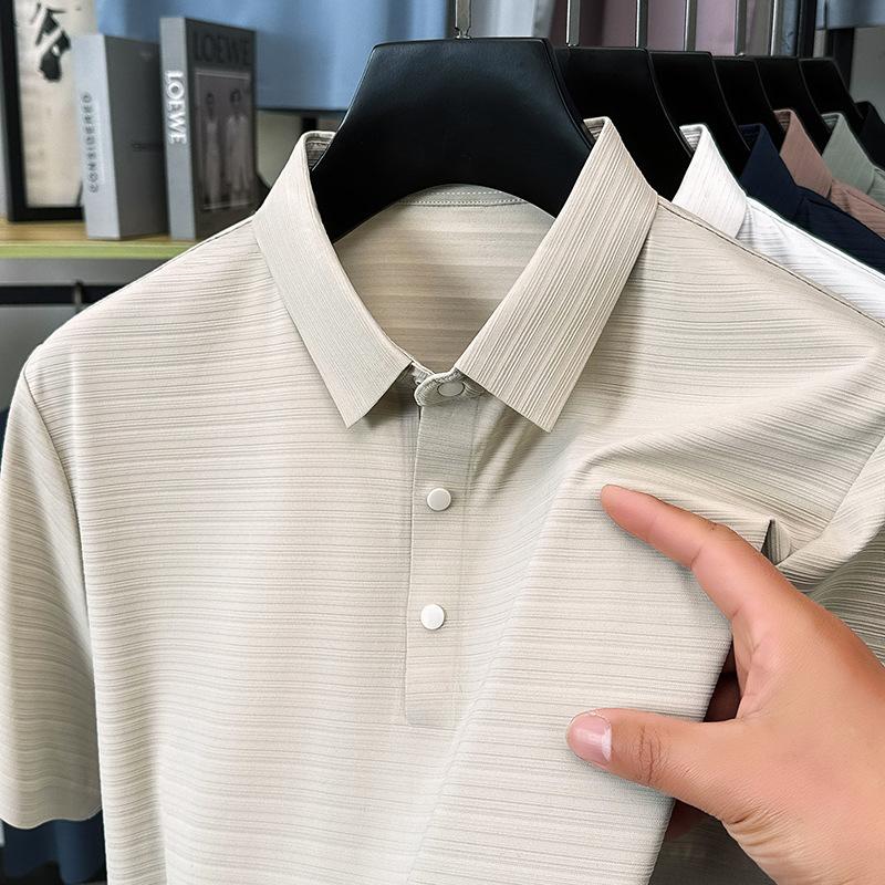 Featured Three-Dimensional Jacquard Fabric] Ice Silk Lapel Short-Sleeved Seamless Polo Shirt Men'S Solid Color T-Shirt Top