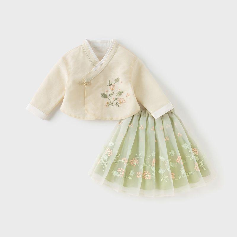 David Bella Girls  New Chinese-Style Half-Skirt Set, Children s New National Style Hanfu Pleated Skirt Two-Piece Set, Spring 2026