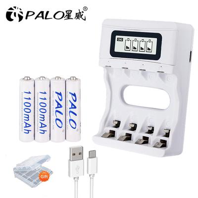 PALO 4–12 Stück AAA 3A wiederaufladbare Akkus Ni-MH 1,2 V 1100 mAh + 4 Steckplätze USB-Smart-Schnellladegerät für AA AAA-Batterien