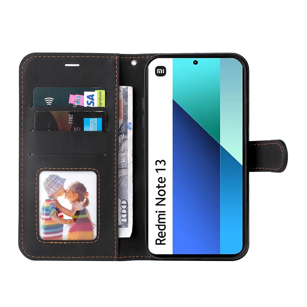 For Xiaomi Redmi Note 13 4G Leather Case Three-color Splicing Phone Cover