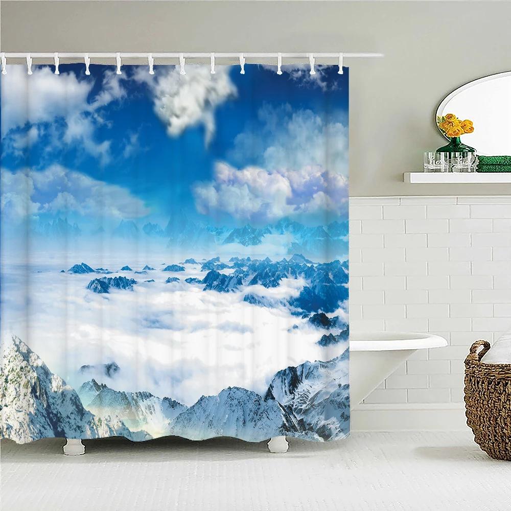 

Waterproof Printing Fabric Shower Curtain Bathroom Curtains With Hooks Mountain Forest Natural Scenery Bath Curtain Home Decor W60H190(CM)-1 Pcs