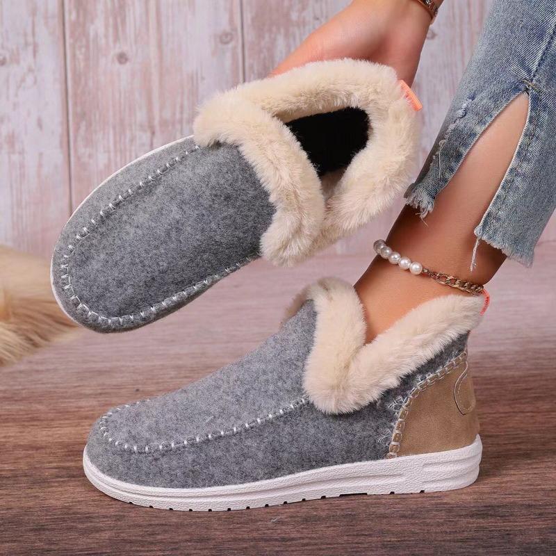 Winter flat-bottomed velvet thickened warm women's cotton shoes winter new wool neckline snow boots high-top casual shoes women