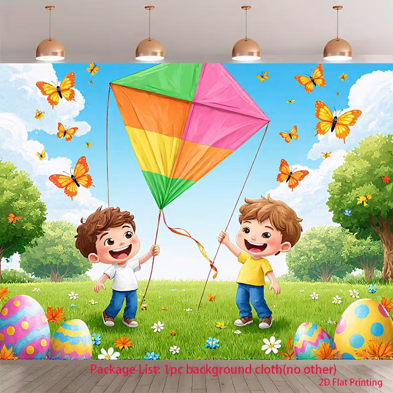 

2D Easter Spring Tapestry, 2D Flat Printing Kids Kite Scene Background Cloth for Photography 47.2x31.5inch/120*80cm