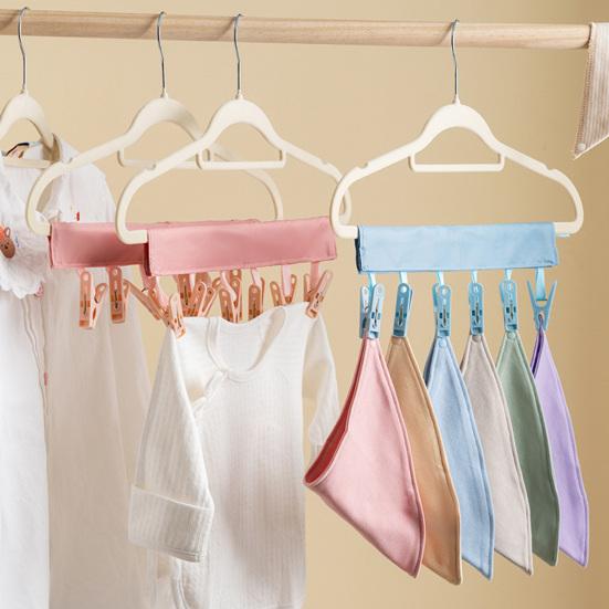Folding Clothes Hanger Clips Towel Drying Rack Strong Load-bearing Fastener Tape Design Sock Underwear Hanger with 6 Clips