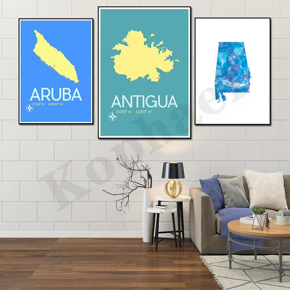 

Бермуды Антигуа Барбадос Аруба Алабама Вашингтон Массачусетс Мэриленд. Карта города. Домашний Декор Стен Художественная Картина На Холсте