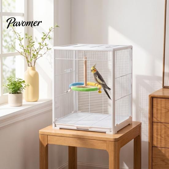 Bird Cage Entertainment Spinning Perch Toy, Rotating Parrot Wooden with Colorful Birdcage Accessories for Small Parrots Rope, Accessory Conures