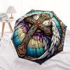 Stained Angel Wings Cross Art PrintUmbrella, Portable 3-Fold Compact Umbrella,Christmas Gift ES634