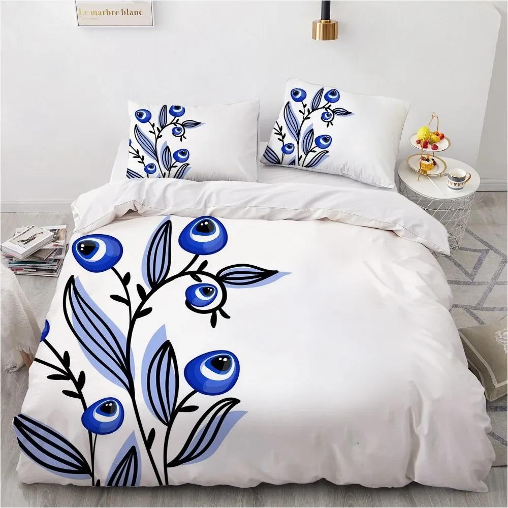 3D Blaues Böses Auge Bettbezug King Queen Größe Psychedelisches Magisches Zeichnungsaugen Bettwäscheset Kinder Jugendliche Erwachsene Polyester Steppdeckenbezug