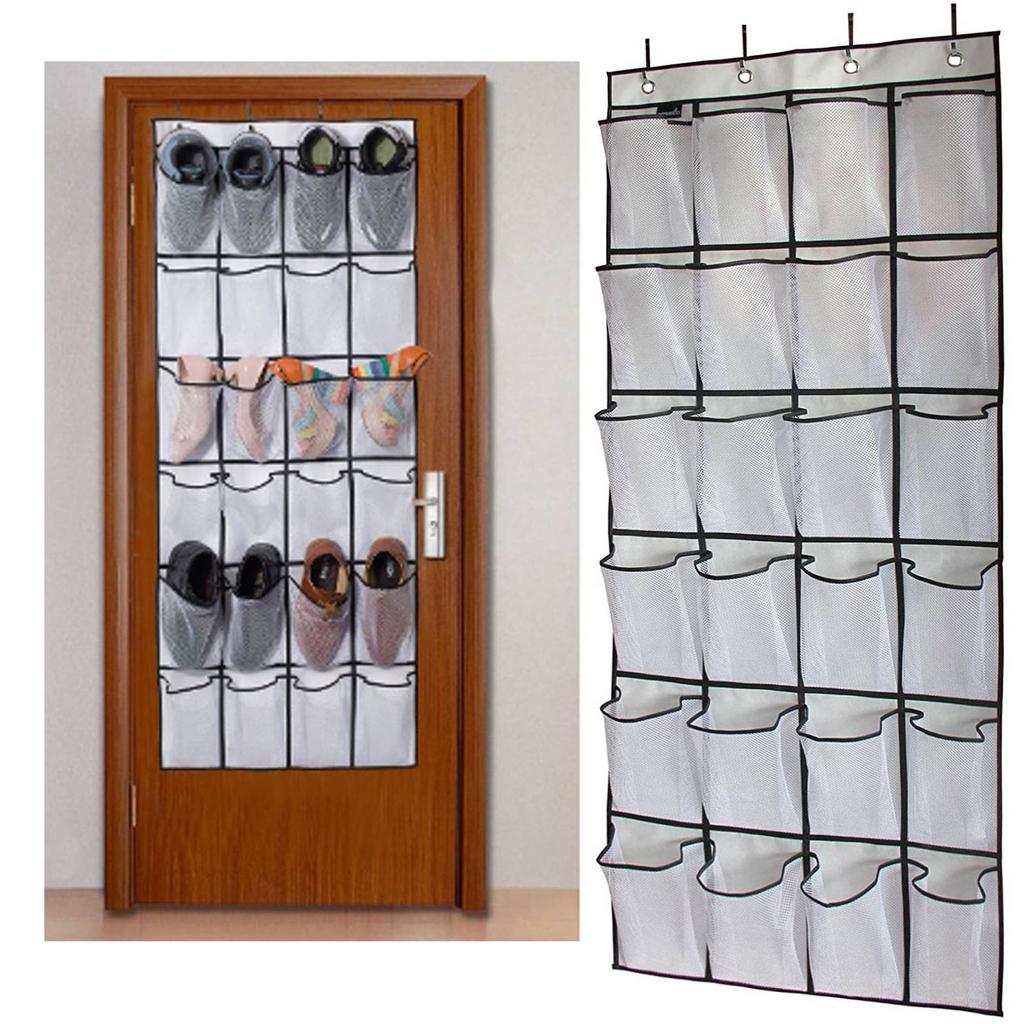 Over The Door Shoe Organizer Hanging Storage Bag Shoe Storage Door Hanger with 24 Mesh Pockets