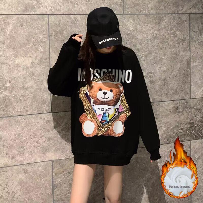 Women's American Cartoon Oversized Sweatshirt - Autumn Winter 2024 Korean Style, High-End, Round Neck.