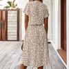 European and American style new printed V-neck button waist short-sleeved dress