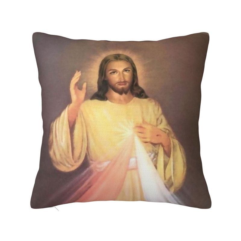 Federa per Cuscino Sacro Cuore di Gesù cm per Divano Cristiano Cattolico Copricuscino Quadrato in Poliestere