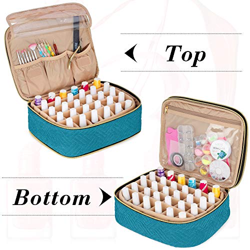 Luxja Removable Double-Layer Nail Polish Case for 60 Bottles with Nail Care Pockets, Teal