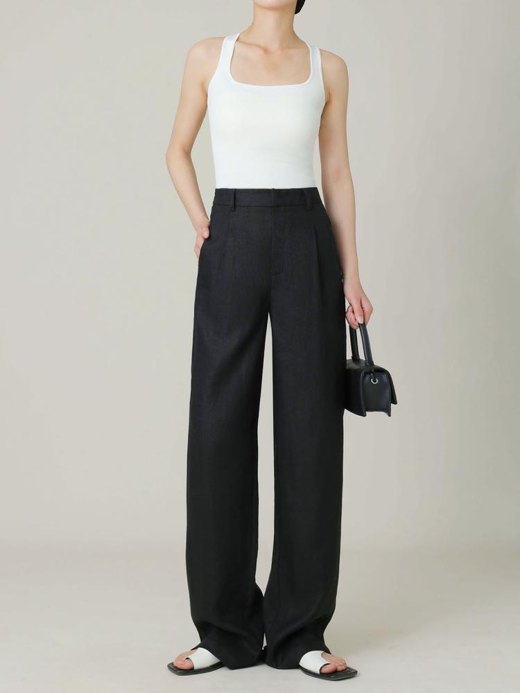 2026 Summer High-Waisted Wide-Leg Cotton Linen Pants White Casual Old Money Style Women