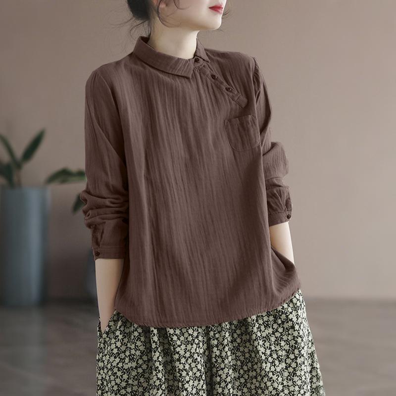 

ZANZEA Женская повседневная блузка с отложным воротником и длинными рукавами S темно-красного