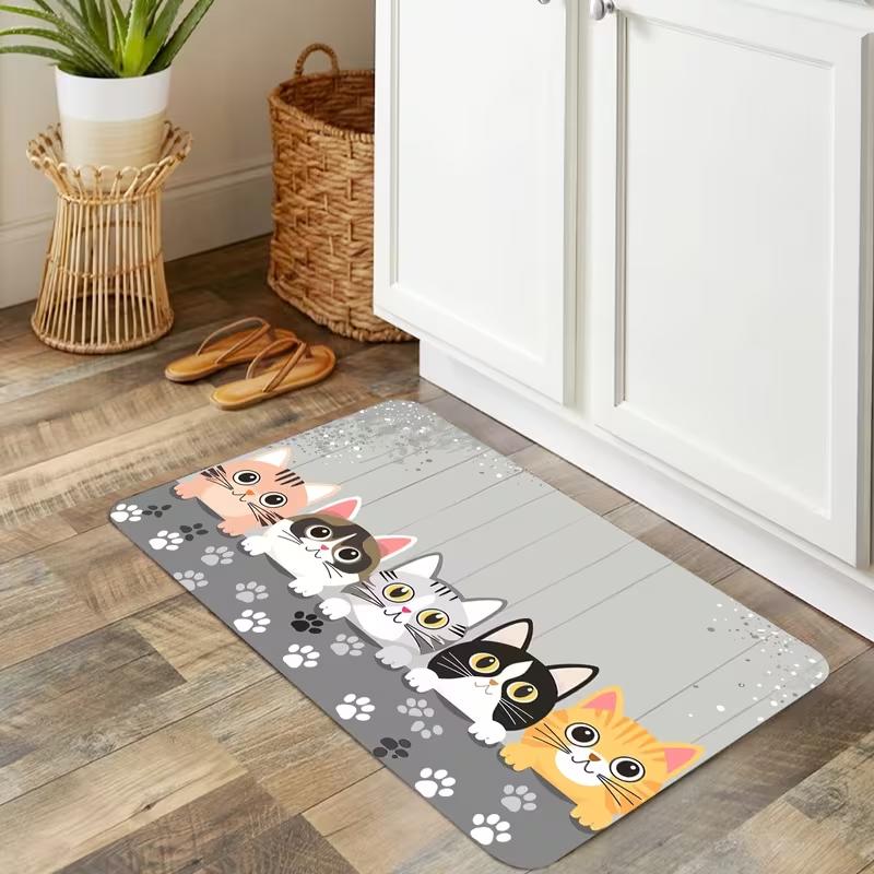 Adorable Cat-Themed Non-Slip Kitchen Mat for Kitchen, Bedroom, Bathroom, and Entryway Mat Playful Home Kitchen Decor Accessories