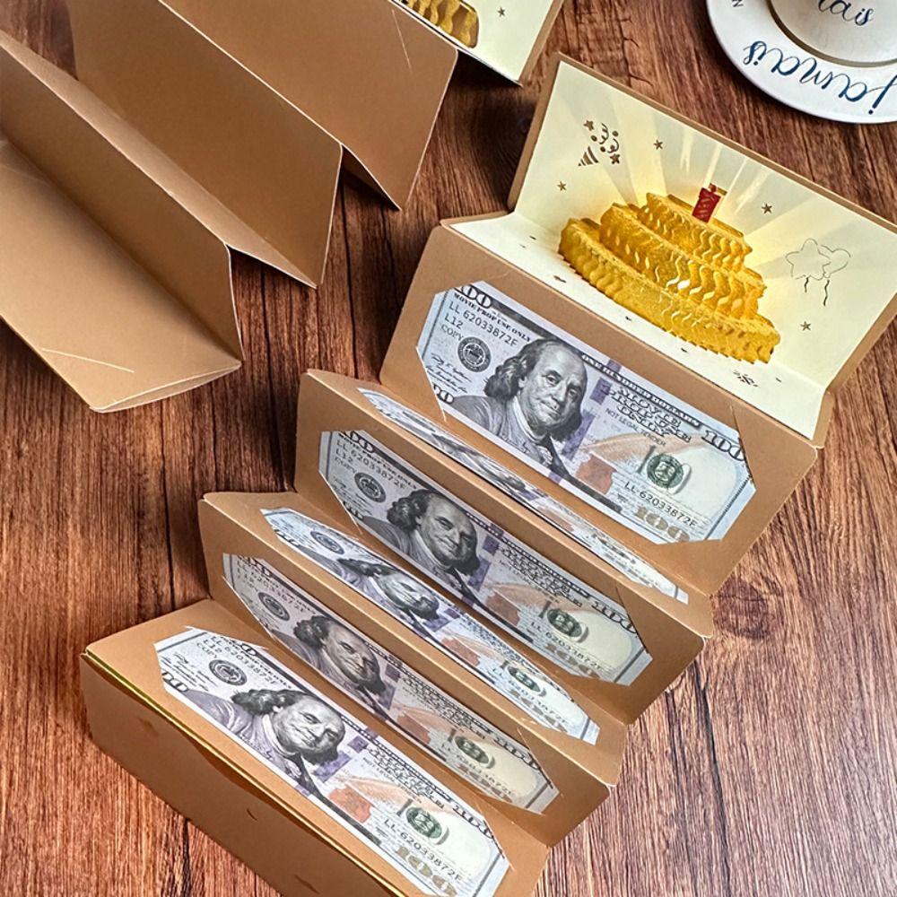3D Pop-Up Birthday Red Envelope Greeting Card 6 Card Slots Gold Musical Light Greeting Card Foldable Red Envelope Greeting Card