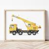 Retro Žluté Auto Nákladní Auto Bagr Buldozer Transporter Akvarelový Umělecký Plakát Obrazy na Plátně Nástěnné Umělecké Obrázky Domácí Dekorace