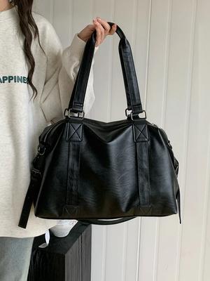 Large Capacity Black Shoulder Bags For Women Large Shopper Bag Solid Color Soft Leather Crossbody Handbags Lady Travel Tote Bags