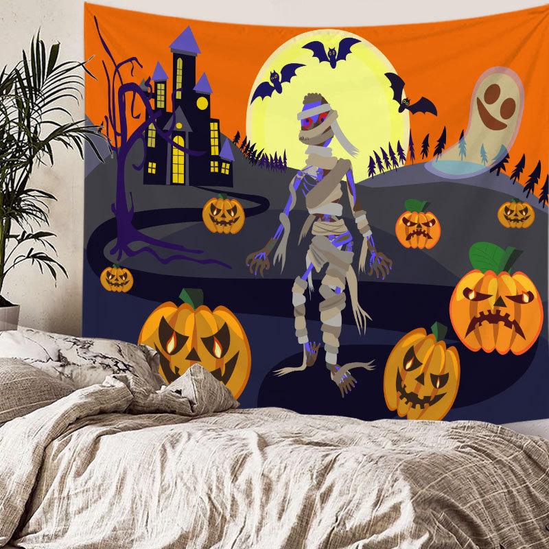 Home bedside room decoration Halloween tapestry, witch skull ghost print hanging cloth, background wall covering