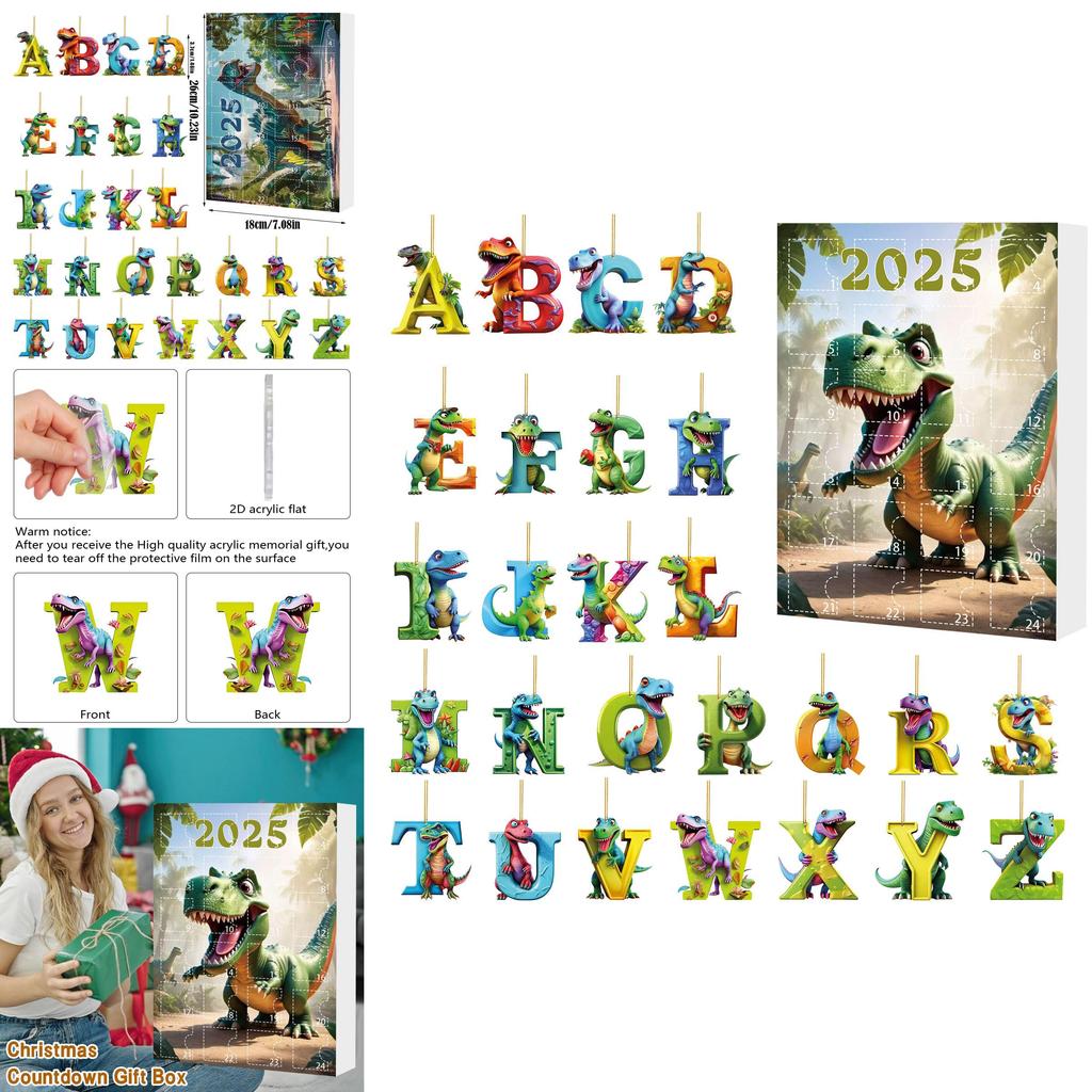 Dinosaur Christmas Countdown Calendar With Acrylic Dinosaur Figurines For Holiday Decor