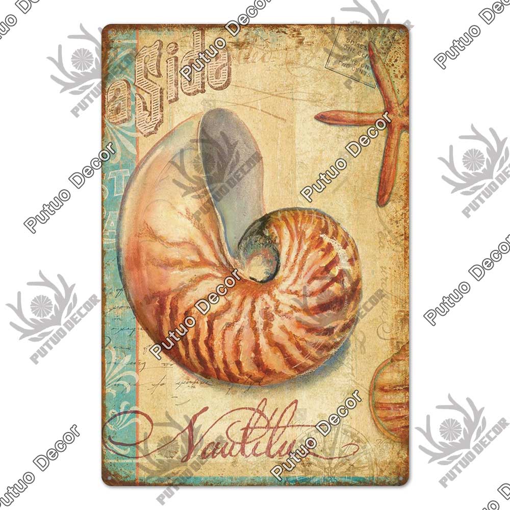 Decor Marine Animals Tin Sign Vintage Plaque Metal Wall Retro Posters for Beach Bar House Decorative Art Iron Painting